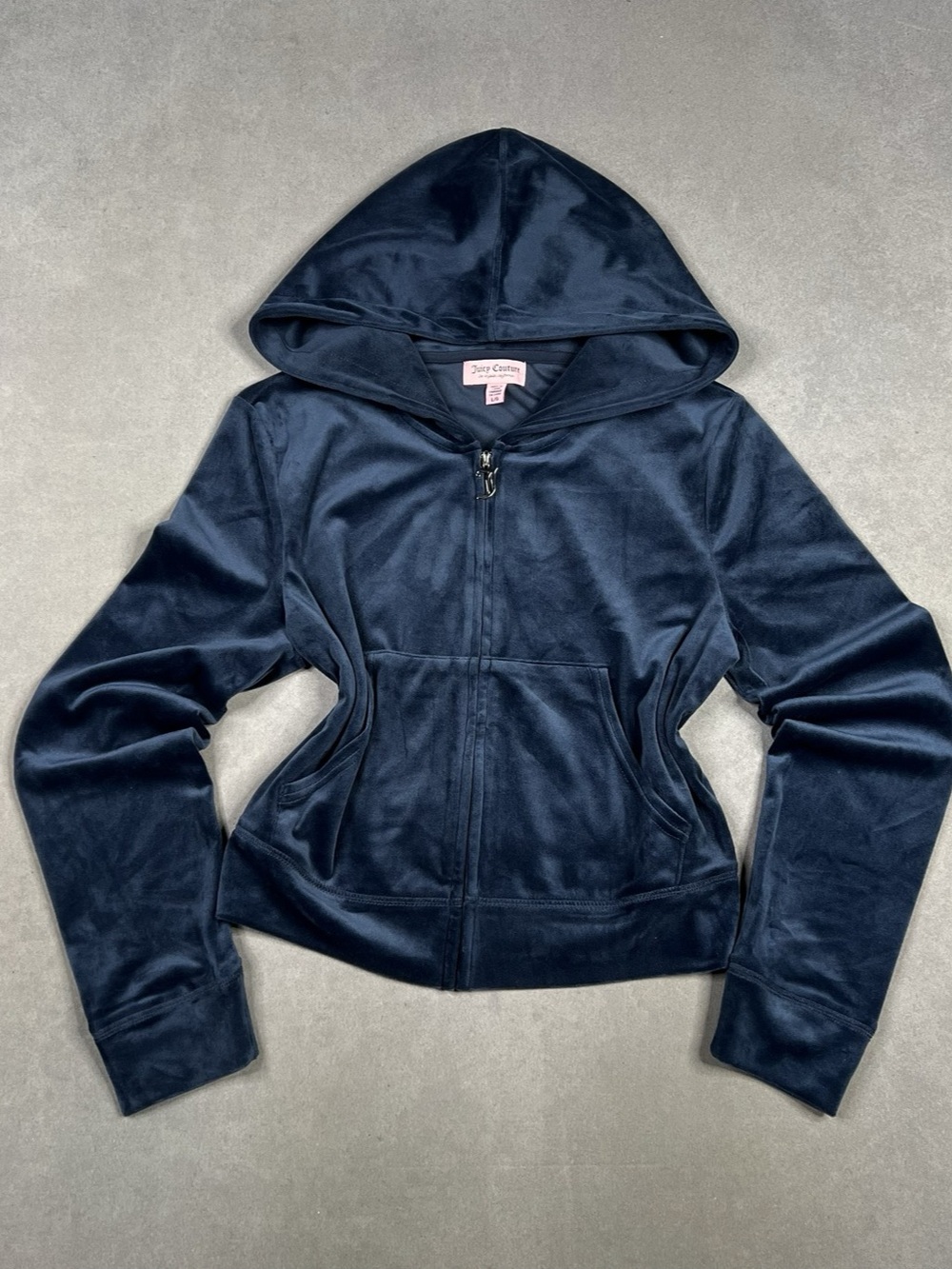 Juicy Couture Velour Rhinestone Crown Zip Up Hoodie Blue Large